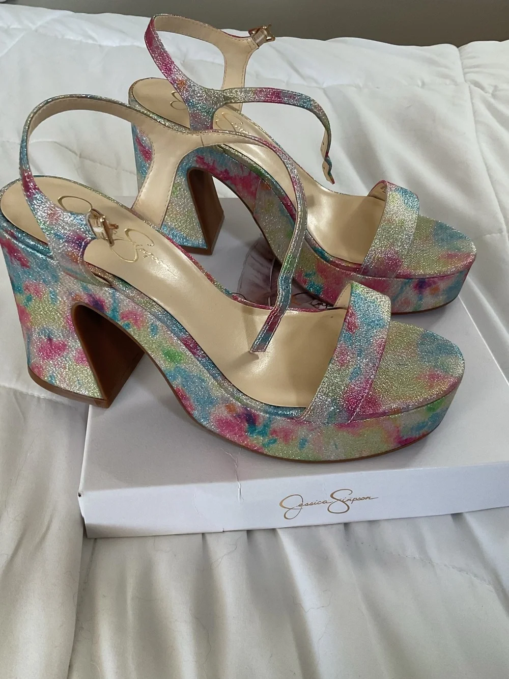 Multicolor Pink and Blue Glitter Platform Heels 9.5